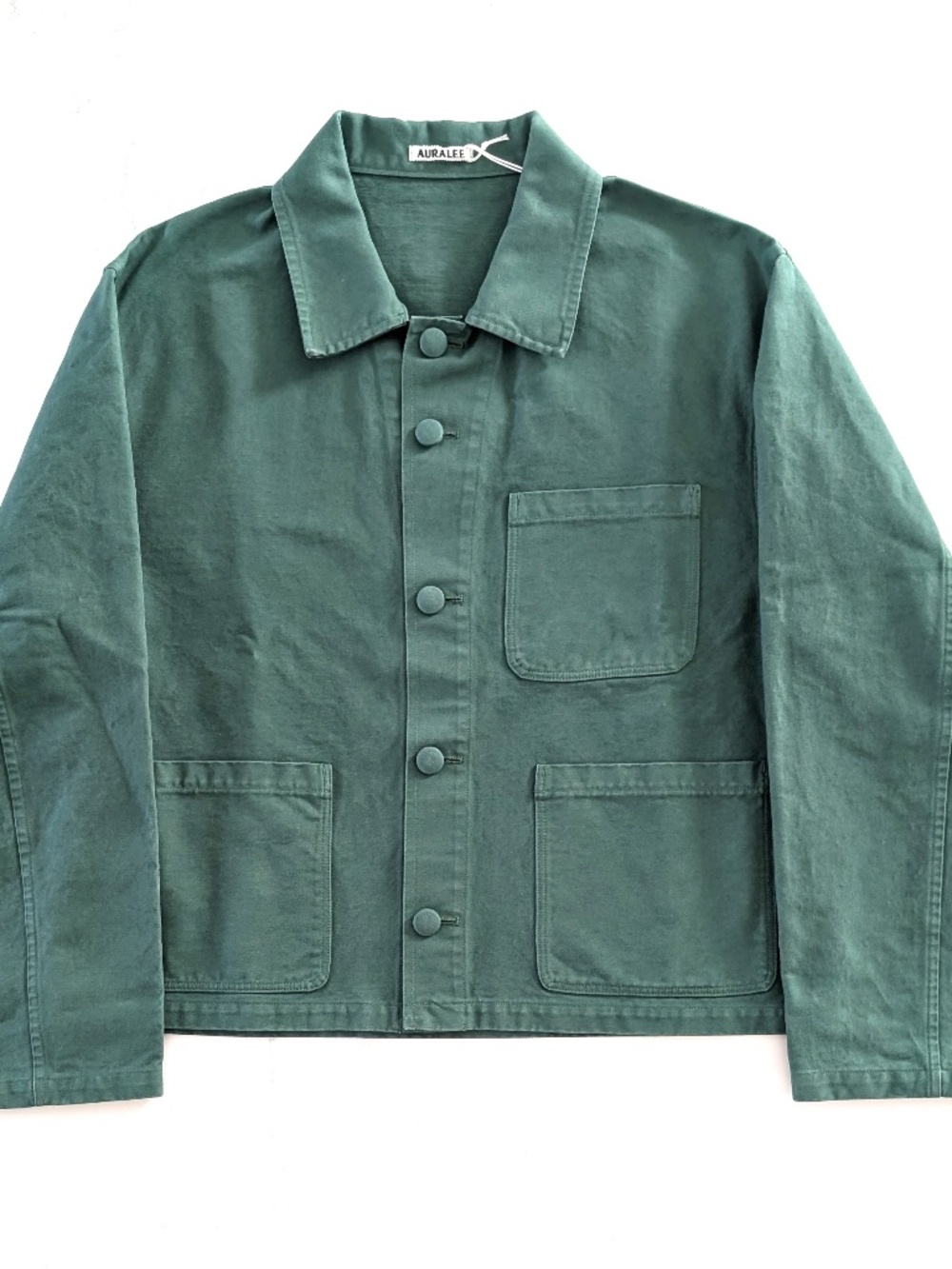 AURALEE Garment Dyed Organic Cotton Heavy Twill Short Work Jacket Forest Green 5